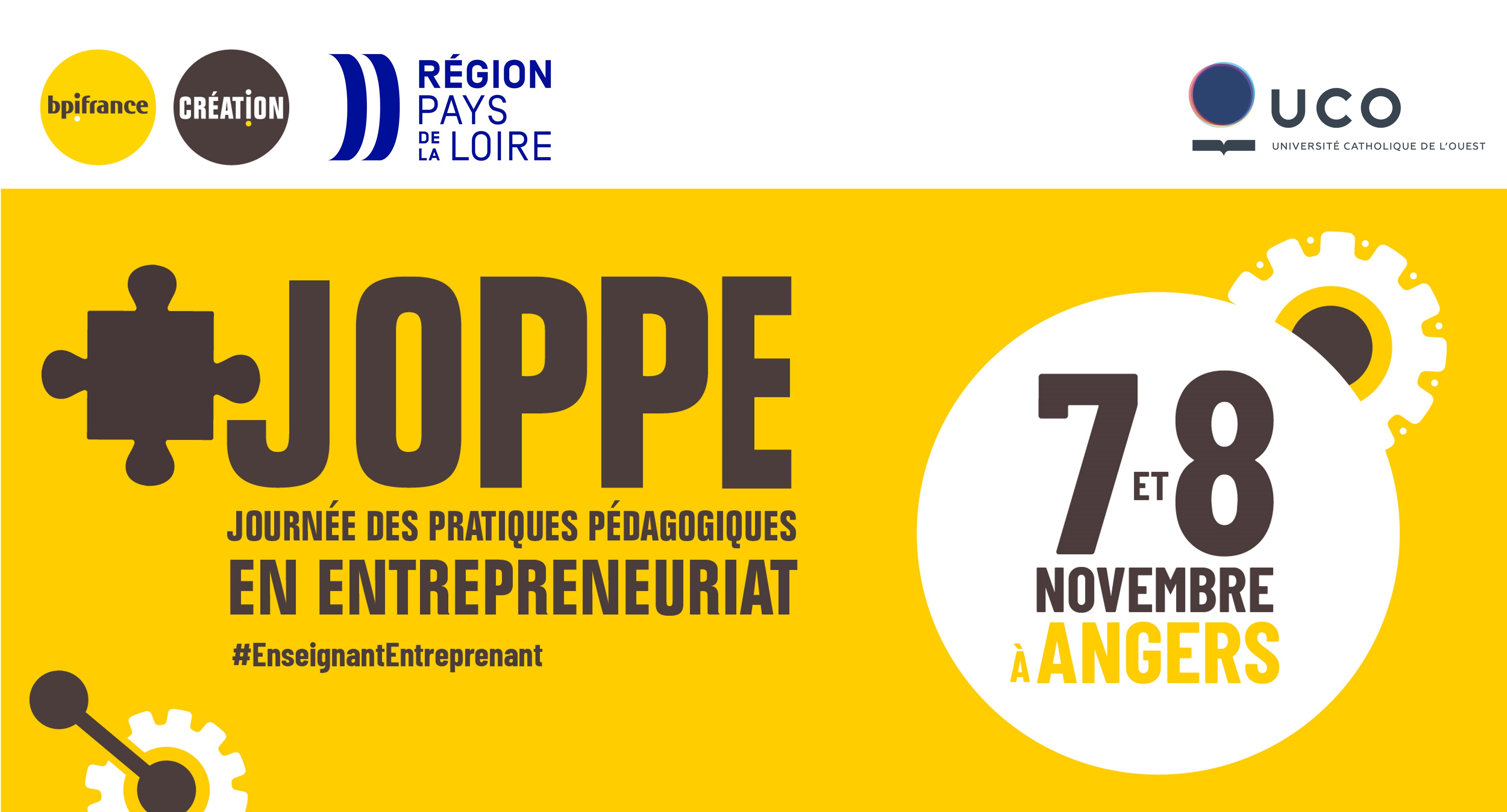 Affiche officielle des Journées des pratiques pédagogiques en entrepreneuriat (Joppe) 2024 les 7 et 8 novembre à Angers