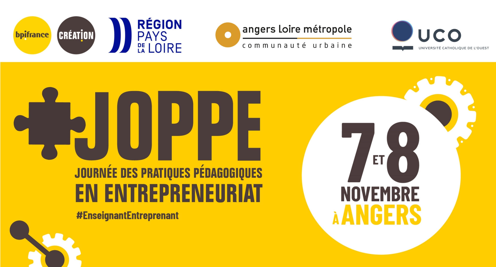 Affiche officielle des Journées des pratiques pédagogiques en entrepreneuriat (Joppe) 2024 les 7 et 8 novembre à Angers