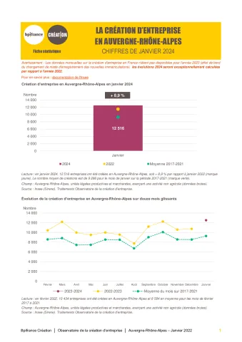 La création d'entreprise en Auvergne-Rhône-Alpes en janvier 2024