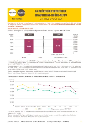 La création d'entreprise en Auvergne-Rhône-Alpes en août 2024