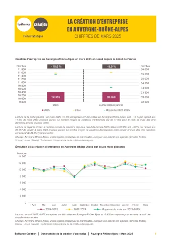 La création d'entreprise en Auvergne-Rhône-Alpes en mars  2025