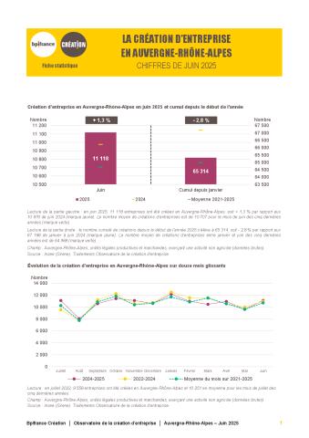 La création d'entreprise en Auvergne-Rhône-Alpes en juin 2025
