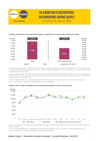 La création d'entreprise en Auvergne-Rhône-Alpes en juillet 2025
