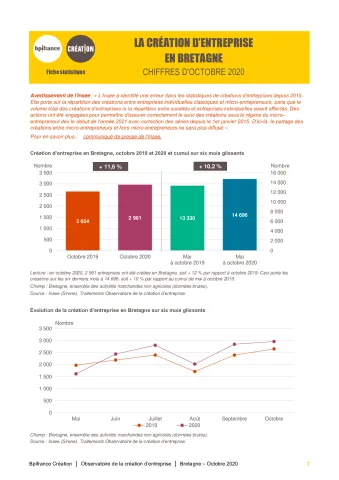 La création d'entreprise en Bretagne en octobre 2020