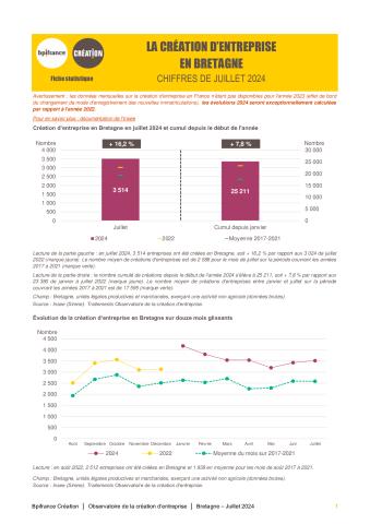 La création d'entreprise en Bretagne en juillet 2024