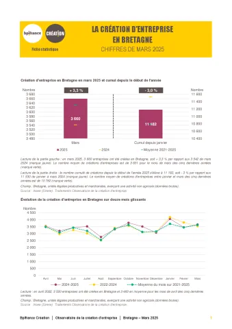 La création d'entreprise en Bretagne en mars 2025