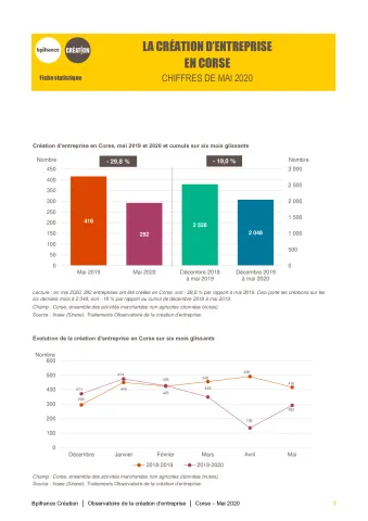La création d'entreprise en Corse en mai 2020