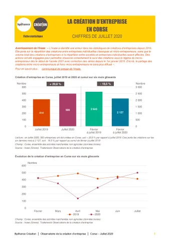 La création d'entreprise en Corse en juillet 2020