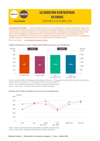 La création d'entreprise en Corse en octobre 2020