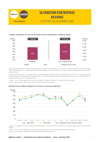 La création d'entreprise en Corse en novembre 2025