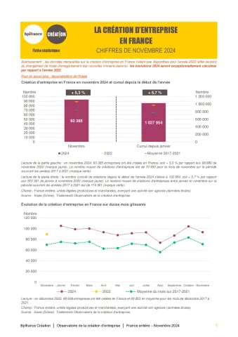 La création d'entreprise en France en novembre 2024