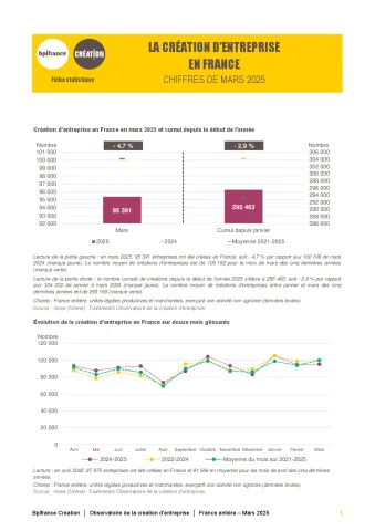 La création d'entreprise en France en mars 2025