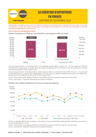 La création d'entreprise en France en novembre 2022