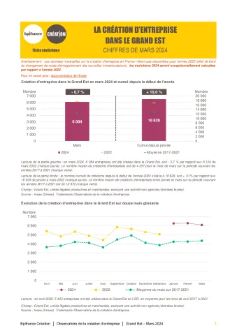 La création d'entreprise dans le Grand Est en mars 2024