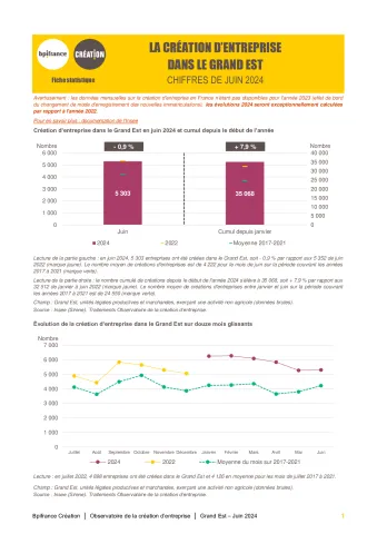 La création d'entreprise dans le Grand Est en juin 2024