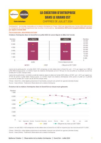La création d'entreprise dans le Grand Est en juillet 2024
