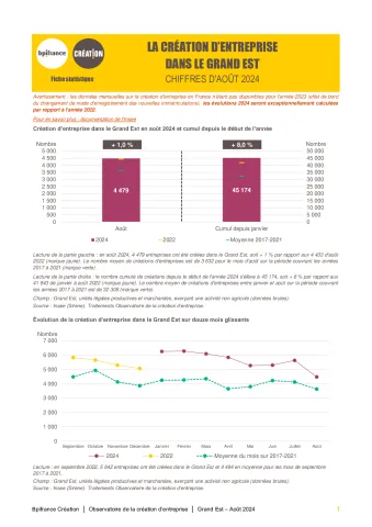 La création d'entreprise dans le Grand Est en août 2024