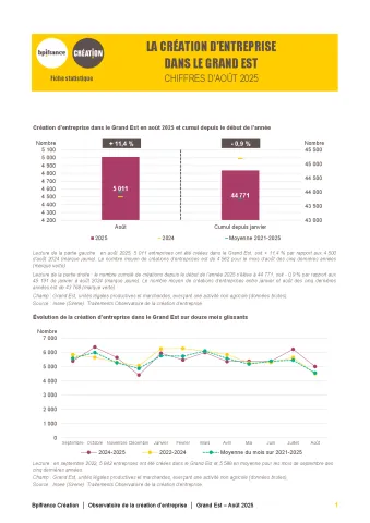 La création d'entreprise dans le Grand Est en août 2025