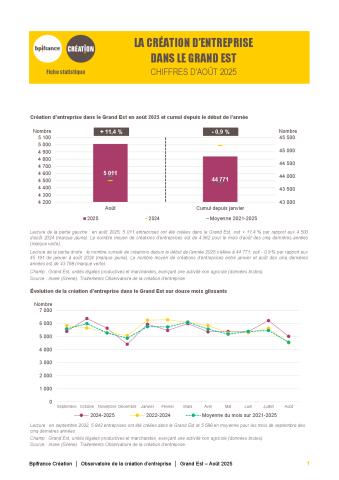 La création d'entreprise dans le Grand Est en août 2025