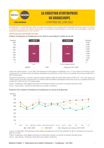 La création d'entreprise en Guadeloupe en juin 2022