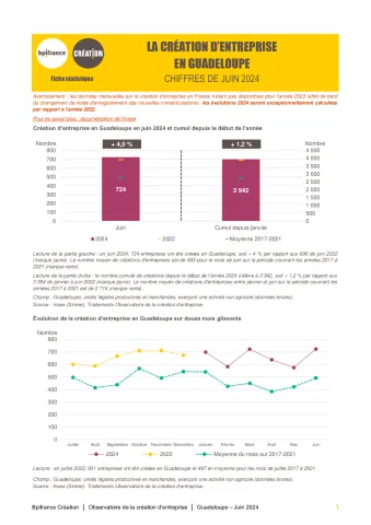La création d'entreprise en Guadeloupe en juin 2024