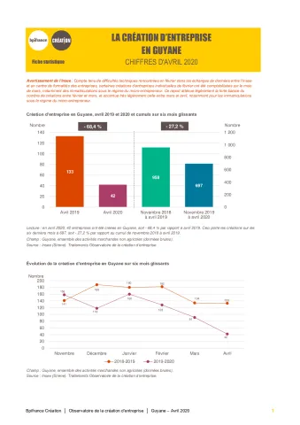La création d'entreprise en Guyane en avril 2020