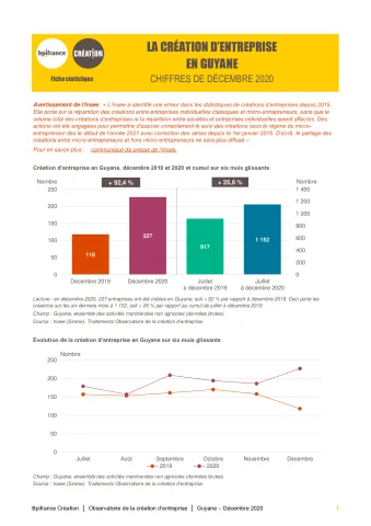 La création d'entreprise en Guyane en décembre 2020