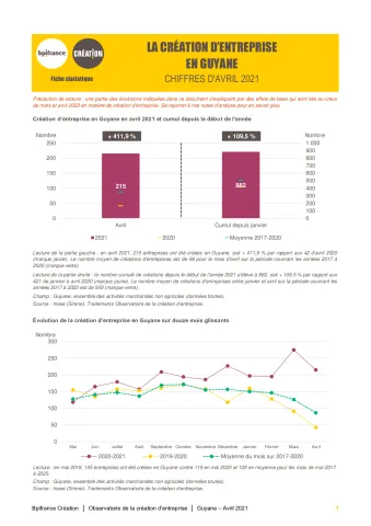 La création d'entreprise en Guyane en avril 2021