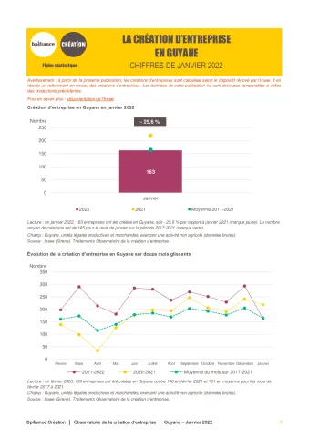 La création d'entreprise en Guyane en janvier 2022