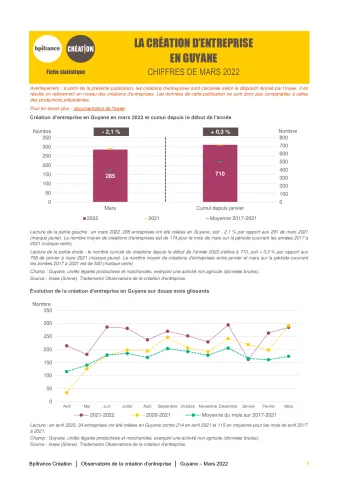 La création d'entreprise en Guyane en mars 2022