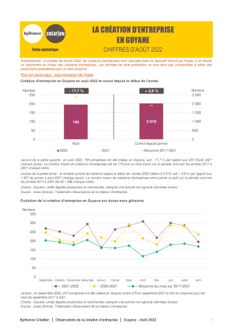 La création d'entreprise en Guyane en août 2022