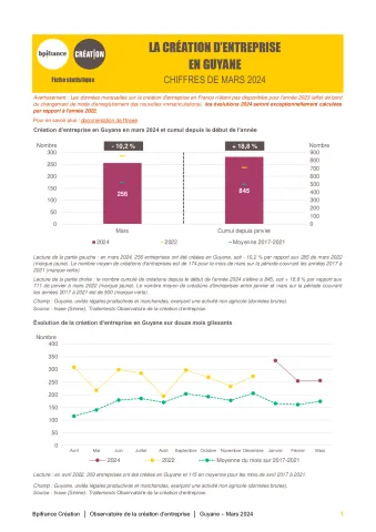 La création d'entreprise en Guyane en mars 2024
