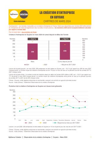 La création d'entreprise en Guyane en mars 2024