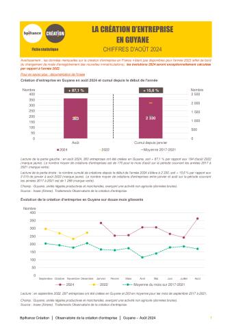La création d'entreprise en Guyane en août 2024