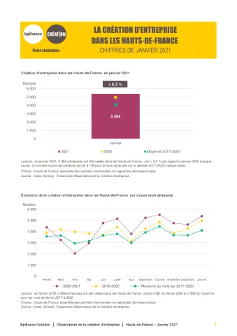 La création d'entreprise dans les Hauts-de-France en janvier 2021