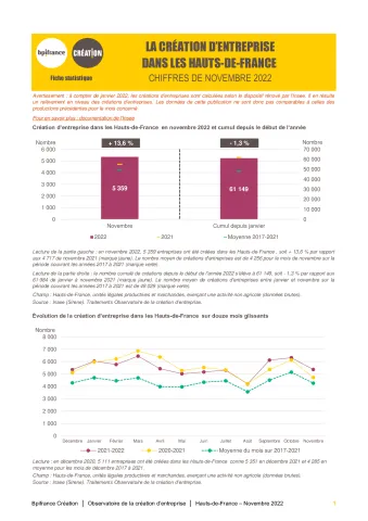 La création d'entreprise dans les Hauts-de-France en novembre 2022