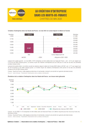 La création d'entreprise dans les Hauts-de-France  en mai 2025