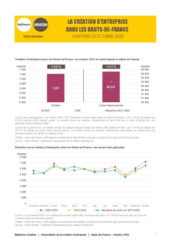 La création d'entreprise dans les Hauts-de-France  en octobre 2025