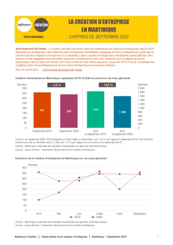 La création d'entreprise en Martinique en septembre 2020