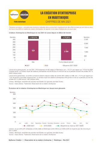 La création d'entreprise en Martinique en mai 2021