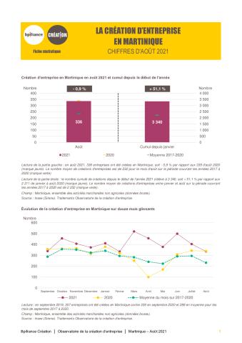 La création d'entreprise en Martinique en août 2021