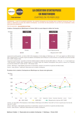 La création d'entreprise en Martinique en février 2022