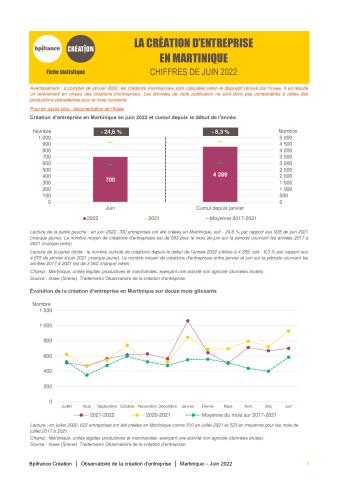 La création d'entreprise en Martinique en juin 2022