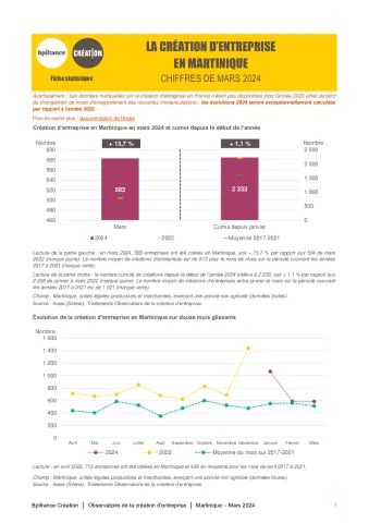 La création d'entreprise en Martinique en mars 2024