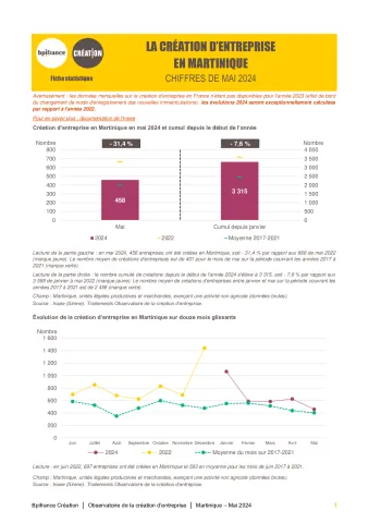 La création d'entreprise en Martinique en mai 2024