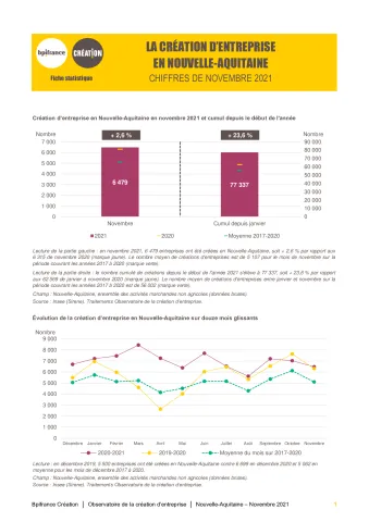 La création d'entreprise en Nouvelle-Aquitaine en novembre 2021