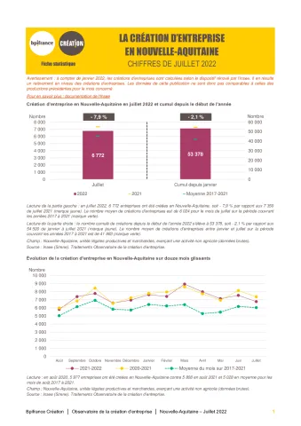 La création d'entreprise en Nouvelle-Aquitaine en juillet 2022