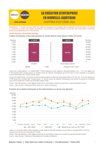 La création d'entreprise en Nouvelle-Aquitaine en octobre 2022
