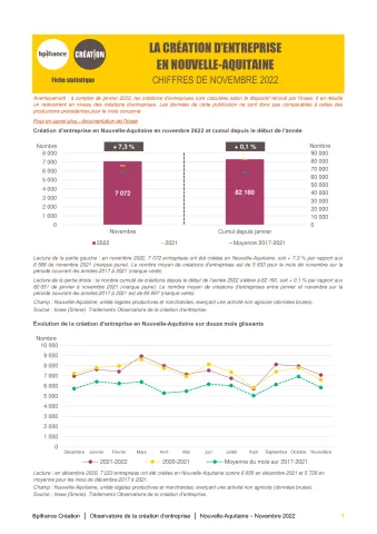 La création d'entreprise en Nouvelle-Aquitaine en novembre 2022