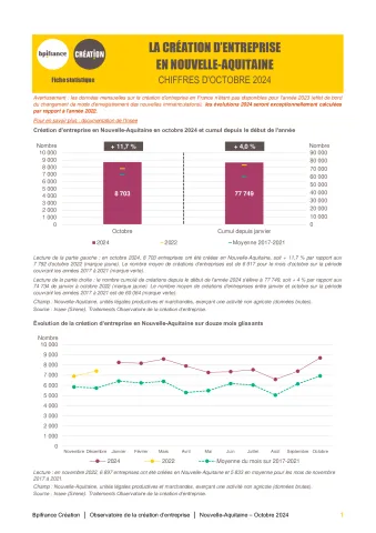 La création d'entreprise en Nouvelle-Aquitaine en octobre 2024